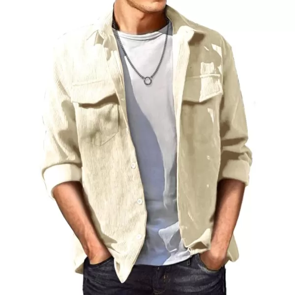 JMIERR Men's Corduroy Button Down Shirts Casual Long Sleeve Shacket Jacket with Flap Pockets