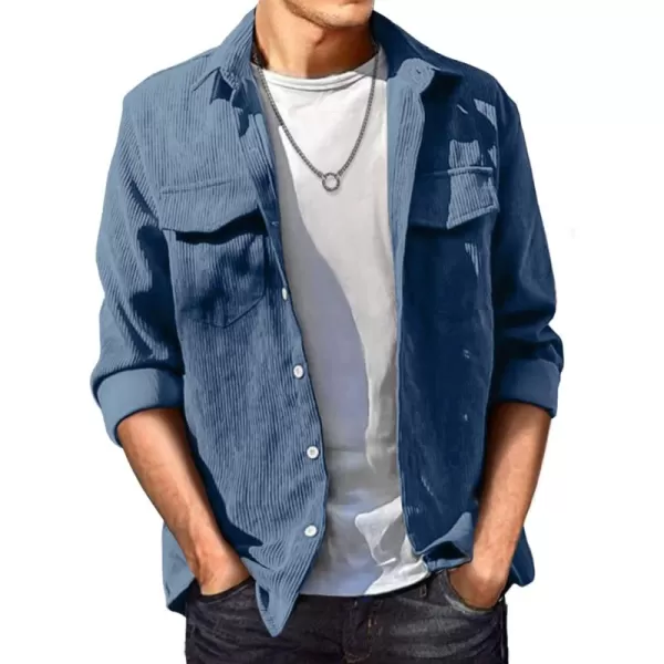 JMIERR Men's Corduroy Button Down Shirts Casual Long Sleeve Shacket Jacket with Flap Pockets