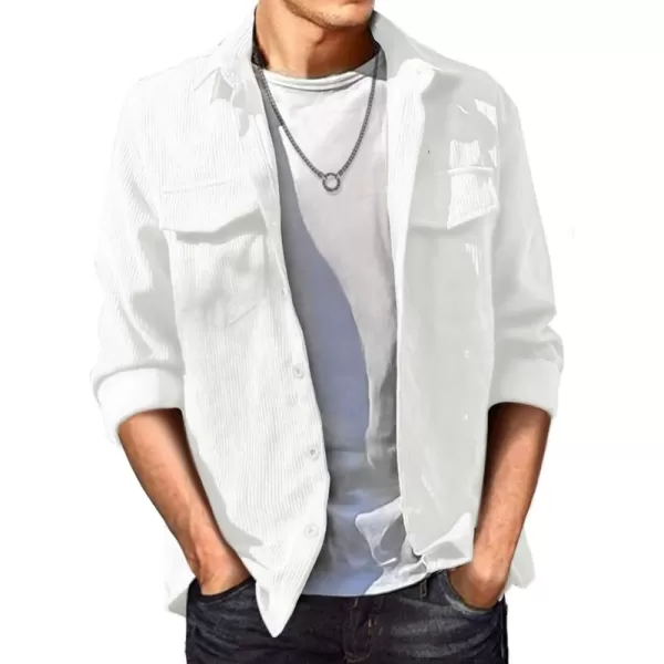 JMIERR Men's Corduroy Button Down Shirts Casual Long Sleeve Shacket Jacket with Flap Pockets