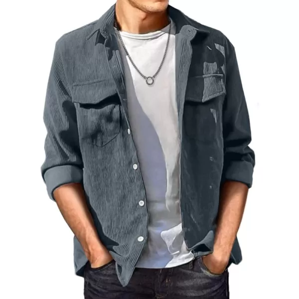 JMIERR Men's Corduroy Button Down Shirts Casual Long Sleeve Shacket Jacket with Flap Pockets
