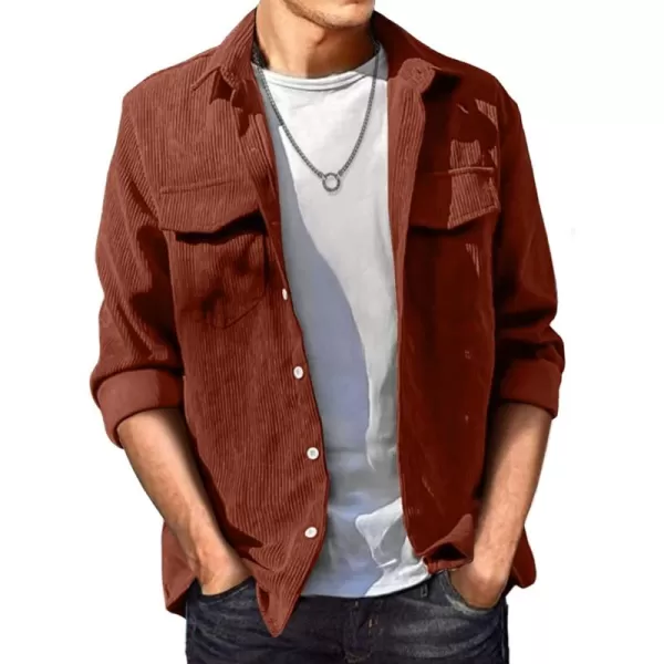 JMIERR Men's Corduroy Button Down Shirts Casual Long Sleeve Shacket Jacket with Flap Pockets