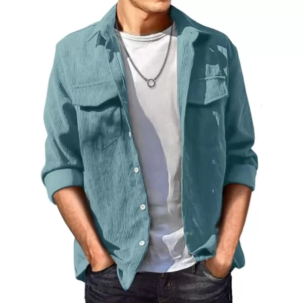 JMIERR Men's Corduroy Button Down Shirts Casual Long Sleeve Shacket Jacket with Flap Pockets