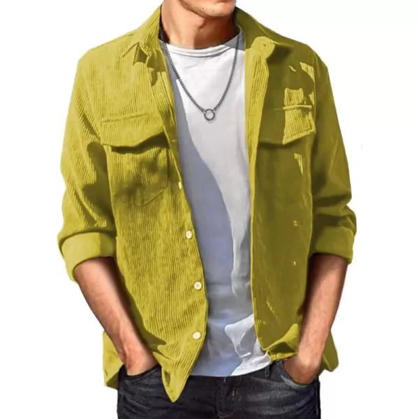 JMIERR Men's Corduroy Button Down Shirts Casual Long Sleeve Shacket Jacket with Flap Pockets