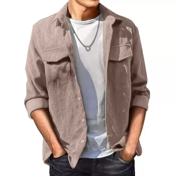 JMIERR Men's Corduroy Button Down Shirts Casual Long Sleeve Shacket Jacket with Flap Pockets