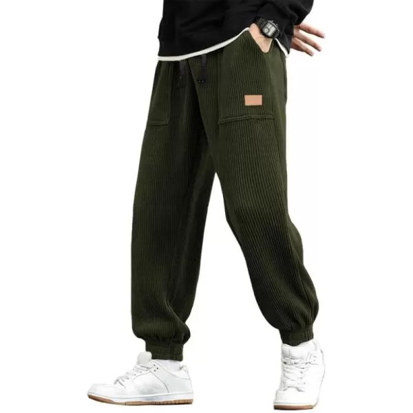 JMIERR Mens Corduroy Joggers Pants Casual Cargo Pants Drawstring Elastic Waist Baggy Tapered Sweatpants with Pockets