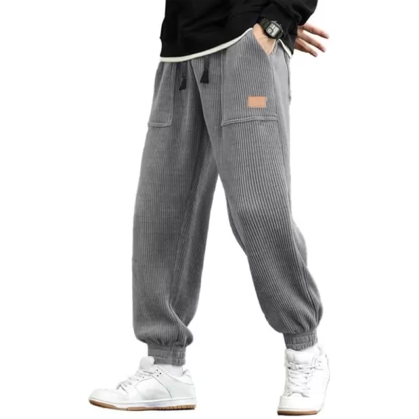 JMIERR Mens Corduroy Joggers Pants Casual Cargo Pants Drawstring Elastic Waist Baggy Tapered Sweatpants with Pockets
