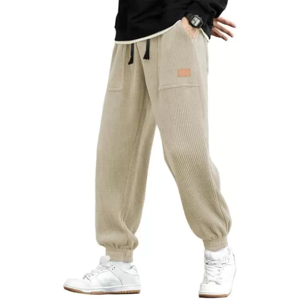 JMIERR Mens Corduroy Joggers Pants Casual Cargo Pants Drawstring Elastic Waist Baggy Tapered Sweatpants with Pockets
