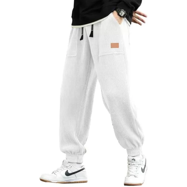 JMIERR Mens Corduroy Joggers Pants Casual Cargo Pants Drawstring Elastic Waist Baggy Tapered Sweatpants with Pockets