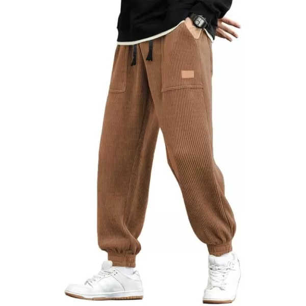 JMIERR Mens Corduroy Joggers Pants Casual Cargo Pants Drawstring Elastic Waist Baggy Tapered Sweatpants with Pockets