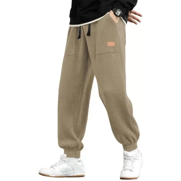 JMIERR Mens Corduroy Joggers Pants Casual Cargo Pants Drawstring Elastic Waist Baggy Tapered Sweatpants with Pockets