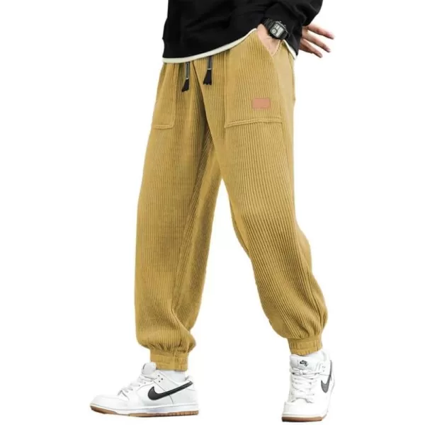 JMIERR Mens Corduroy Joggers Pants Casual Cargo Pants Drawstring Elastic Waist Baggy Tapered Sweatpants with Pockets