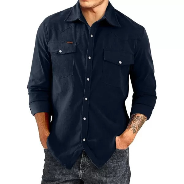 JMIERR Men's Corduroy Shirts - Casual Western Long Sleeve Button Down Lightweight Shacket Jackets with 2 Flap Pocket