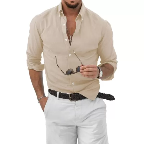 JMIERR Men's Cotton Linen Button Down Shirt Casual Stylish Long Sleeve Business Dress Shirts