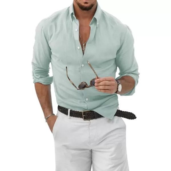 JMIERR Men's Cotton Linen Button Down Shirt Casual Stylish Long Sleeve Business Dress Shirts
