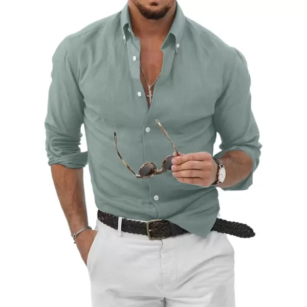 JMIERR Men's Cotton Linen Button Down Shirt Casual Stylish Long Sleeve Business Dress Shirts