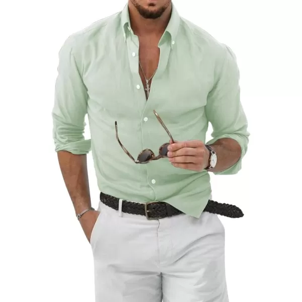 JMIERR Men's Cotton Linen Button Down Shirt Casual Stylish Long Sleeve Business Dress Shirts