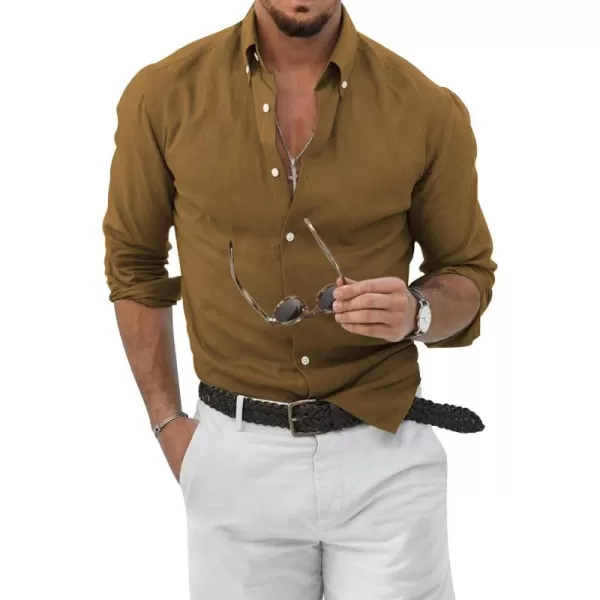 JMIERR Men's Cotton Linen Button Down Shirt Casual Stylish Long Sleeve Business Dress Shirts