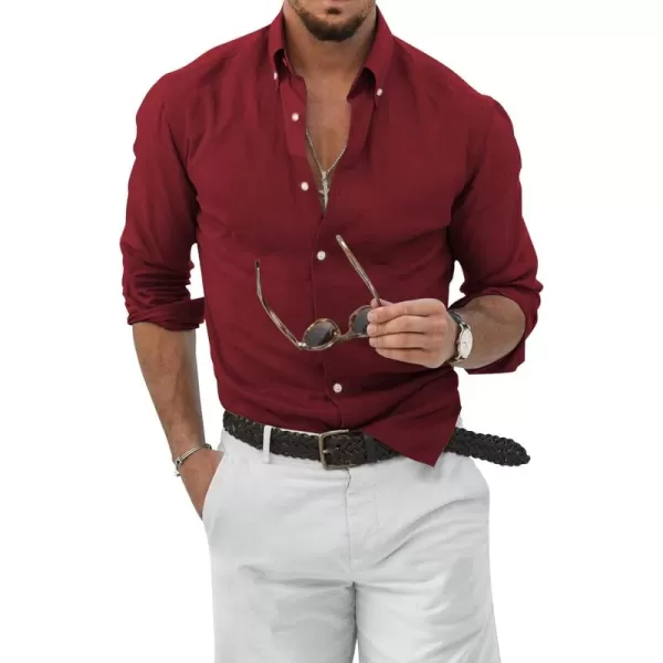 JMIERR Men's Cotton Linen Button Down Shirt Casual Stylish Long Sleeve Business Dress Shirts