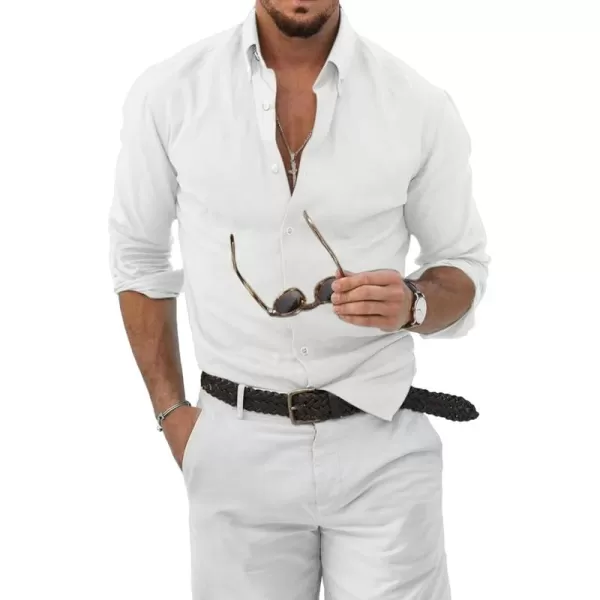 JMIERR Men's Cotton Linen Button Down Shirt Casual Stylish Long Sleeve Business Dress Shirts
