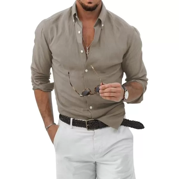 JMIERR Men's Cotton Linen Button Down Shirt Casual Stylish Long Sleeve Business Dress Shirts