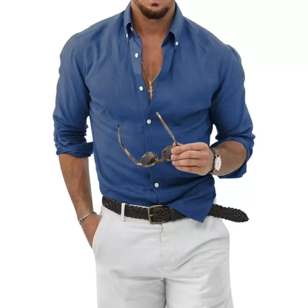 JMIERR Men's Cotton Linen Button Down Shirt Casual Stylish Long Sleeve Business Dress Shirts