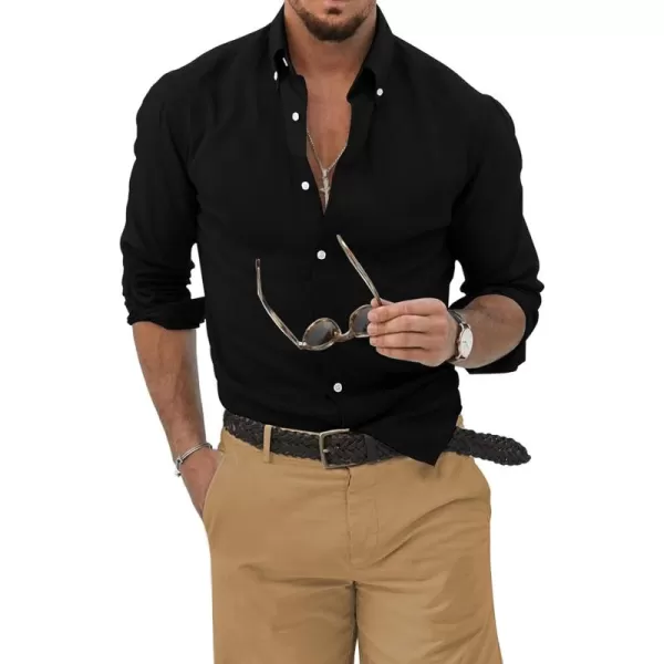 JMIERR Men's Cotton Linen Button Down Shirt Casual Stylish Long Sleeve Business Dress Shirts