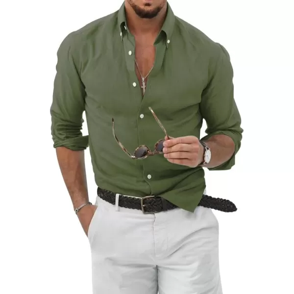 JMIERR Men's Cotton Linen Button Down Shirt Casual Stylish Long Sleeve Business Dress Shirts