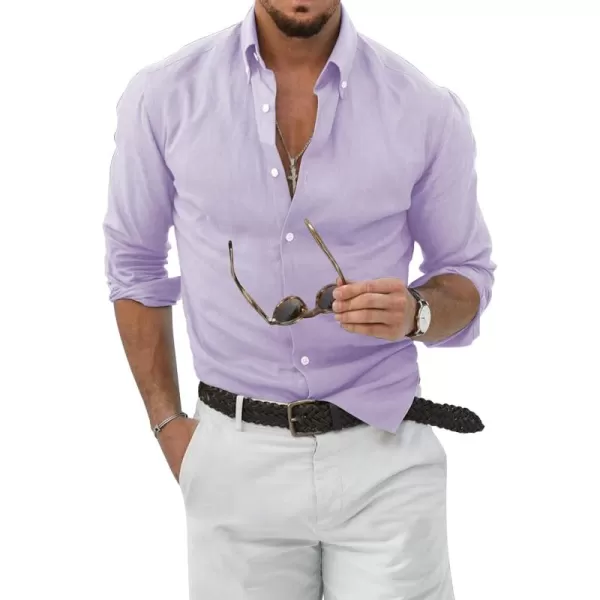 JMIERR Men's Cotton Linen Button Down Shirt Casual Stylish Long Sleeve Business Dress Shirts
