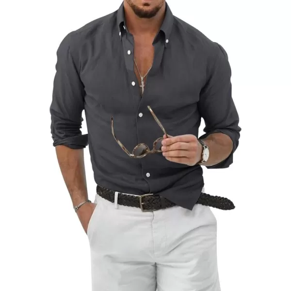 JMIERR Men's Cotton Linen Button Down Shirt Casual Stylish Long Sleeve Business Dress Shirts