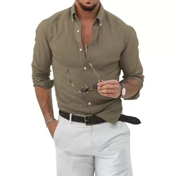 JMIERR Men's Cotton Linen Button Down Shirt Casual Stylish Long Sleeve Business Dress Shirts