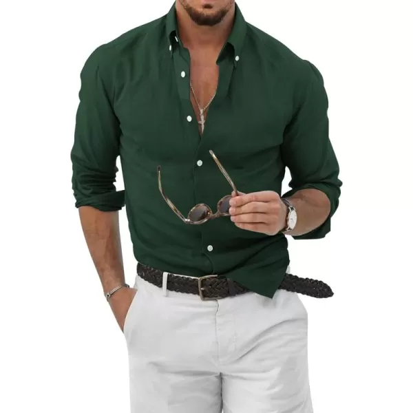 JMIERR Men's Cotton Linen Button Down Shirt Casual Stylish Long Sleeve Business Dress Shirts