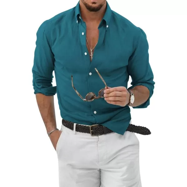 JMIERR Men's Cotton Linen Button Down Shirt Casual Stylish Long Sleeve Business Dress Shirts