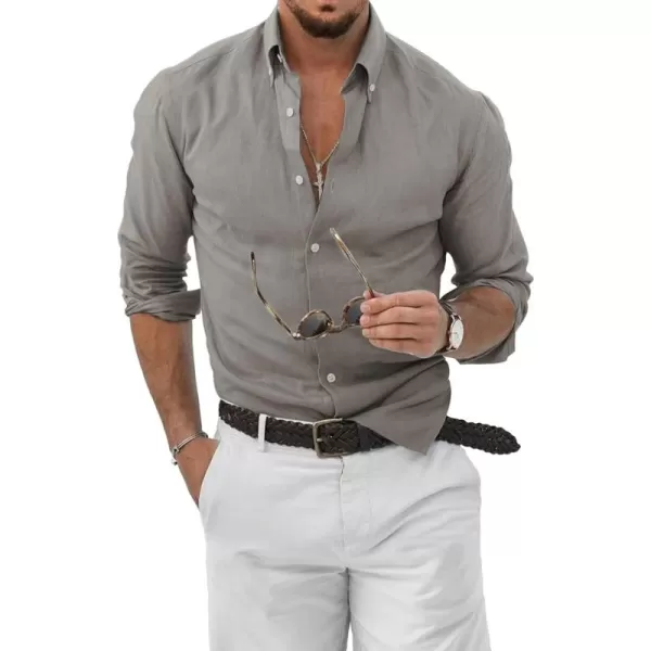 JMIERR Men's Cotton Linen Button Down Shirt Casual Stylish Long Sleeve Business Dress Shirts