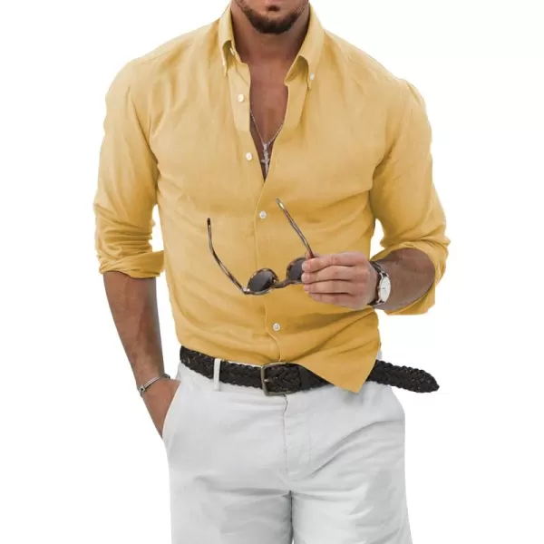 JMIERR Men's Cotton Linen Button Down Shirt Casual Stylish Long Sleeve Business Dress Shirts
