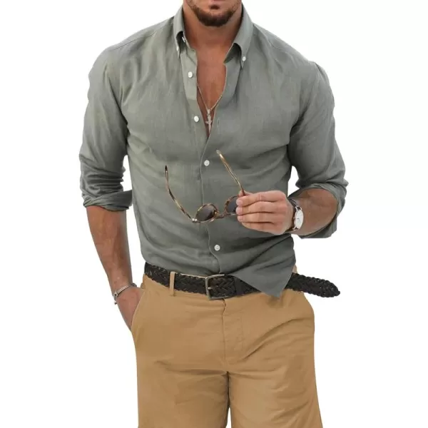 JMIERR Men's Cotton Linen Button Down Shirt Casual Stylish Long Sleeve Business Dress Shirts