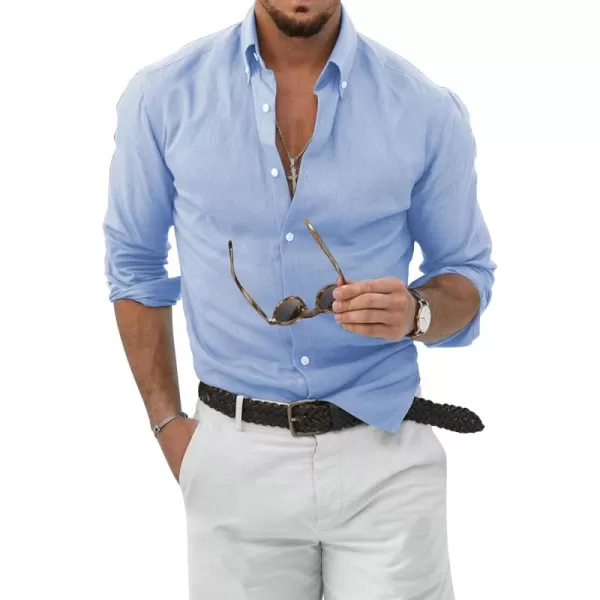 JMIERR Men's Cotton Linen Button Down Shirt Casual Stylish Long Sleeve Business Dress Shirts