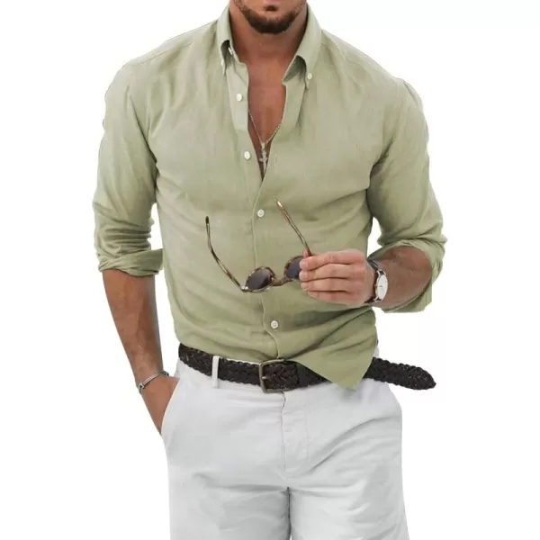JMIERR Men's Cotton Linen Button Down Shirt Casual Stylish Long Sleeve Business Dress Shirts