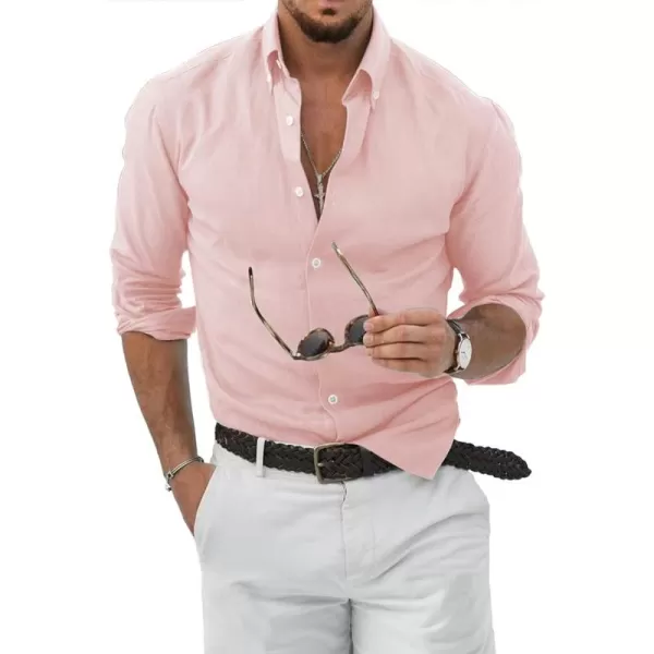 JMIERR Men's Cotton Linen Button Down Shirt Casual Stylish Long Sleeve Business Dress Shirts