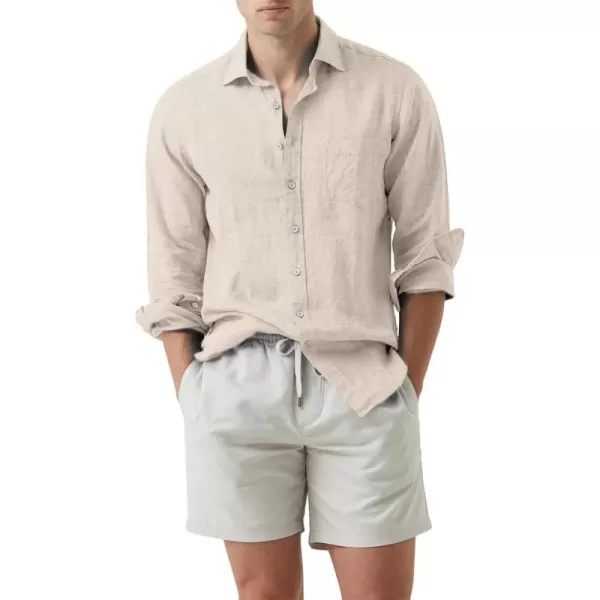 JMIERR Mens Cotton Linen Casual Stylish Button Down Shirt Long Sleeve Dress Shirts
