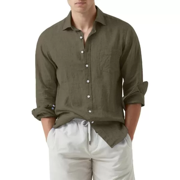 JMIERR Mens Cotton Linen Casual Stylish Button Down Shirt Long Sleeve Dress Shirts