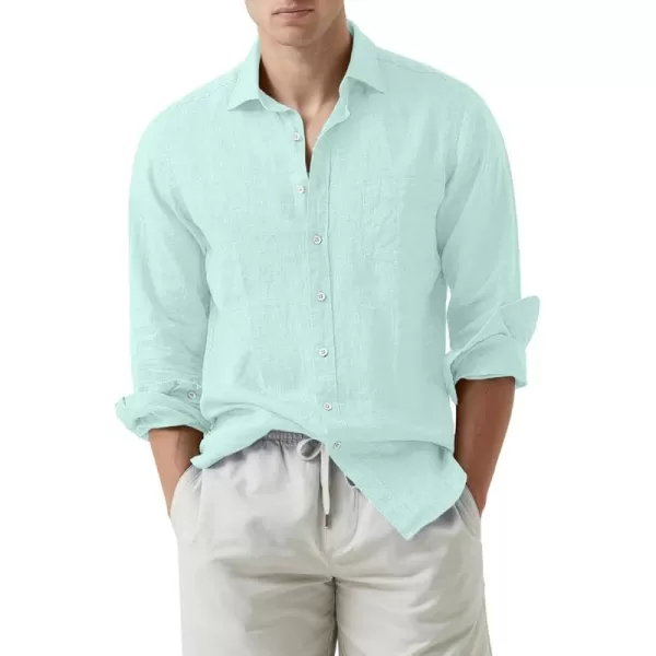 JMIERR Mens Cotton Linen Casual Stylish Button Down Shirt Long Sleeve Dress Shirts