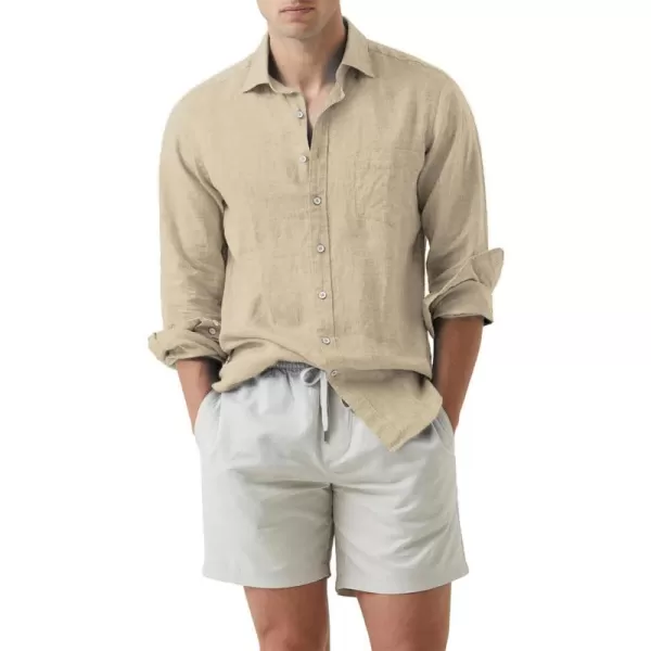 JMIERR Mens Cotton Linen Casual Stylish Button Down Shirt Long Sleeve Dress Shirts