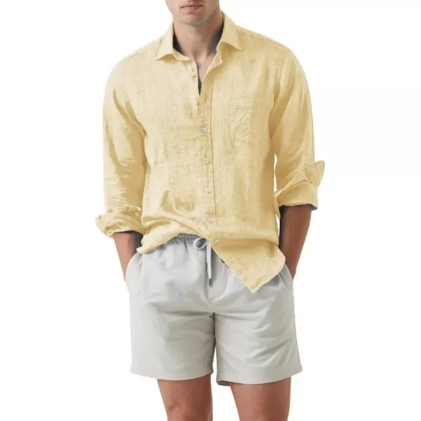 JMIERR Mens Cotton Linen Casual Stylish Button Down Shirt Long Sleeve Dress Shirts