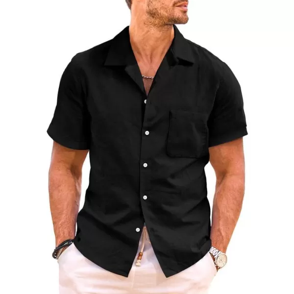 JMIERR Mens Cotton Linen Guayabera Shirts Casual Button Up Short Sleeve Summer Beach Shirt