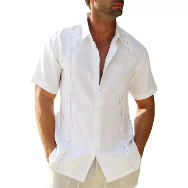 JMIERR Mens Cotton Linen Guayabera Shirts Casual Button Up Short Sleeve Summer Beach Shirt