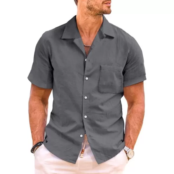 JMIERR Mens Cotton Linen Guayabera Shirts Casual Button Up Short Sleeve Summer Beach Shirt