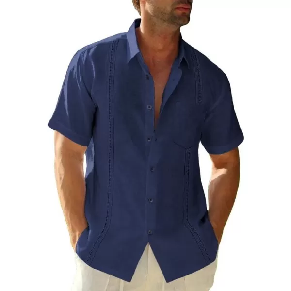 JMIERR Mens Cotton Linen Guayabera Shirts Casual Button Up Short Sleeve Summer Beach Shirt