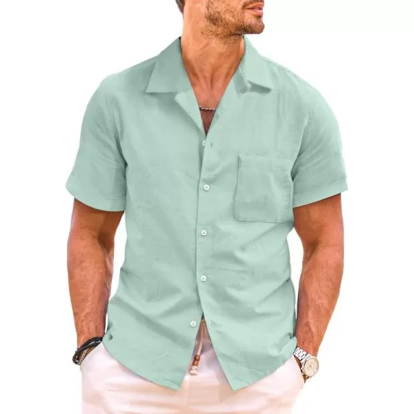 JMIERR Mens Cotton Linen Guayabera Shirts Casual Button Up Short Sleeve Summer Beach Shirt)