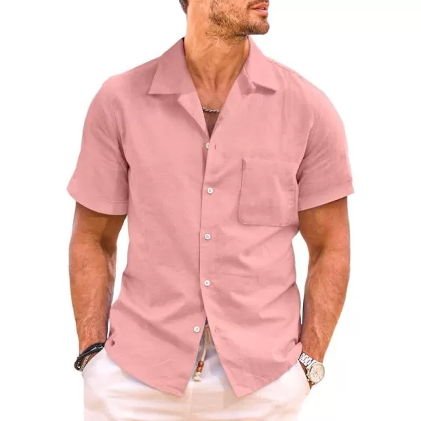 JMIERR Mens Cotton Linen Guayabera Shirts Casual Button Up Short Sleeve Summer Beach Shirt