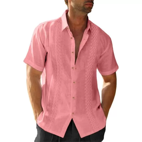 JMIERR Mens Cotton Linen Guayabera Shirts Casual Button Up Short Sleeve Summer Beach Shirt